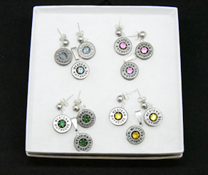 Post Earrings and Pendant With 45 Pistol Blank and Birthstone