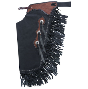 LEATHER CHINKS (out of stock) WITH BASKETWEAVE TOOLED YOKE  Black, Brown or Tan  OUT OF STOCK