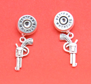 Stainless Post Earrings With 45 Pistol Blank and Guns